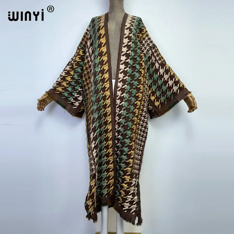 

WINYI Winter high quality personality Vintage printing Cardigan Warm Coat Outwears long dress women's thick loose coat kimono