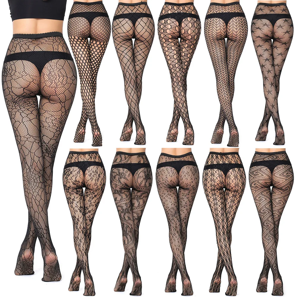 Tights Gothic Sexy Stockings Woman Tights Mesh Stockings Black  Fishnet Stockings Spider Print Pantyhose Openwork Net Socks