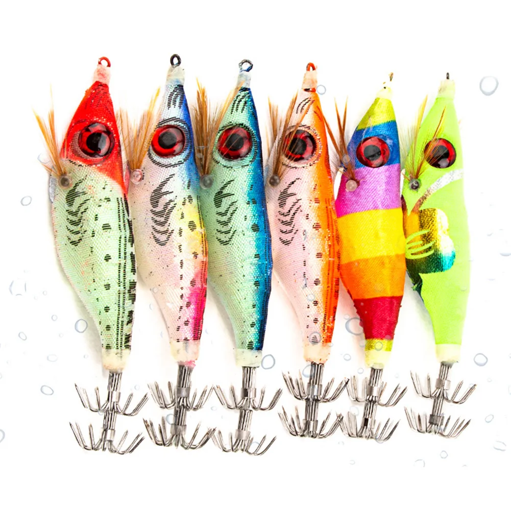 

6pcs 10cm Shrimp Squid Jig Lure Hooks Fishing Lures Bait With Luminous Tail Sea Fishing With Swivel Ring On Head Random Color