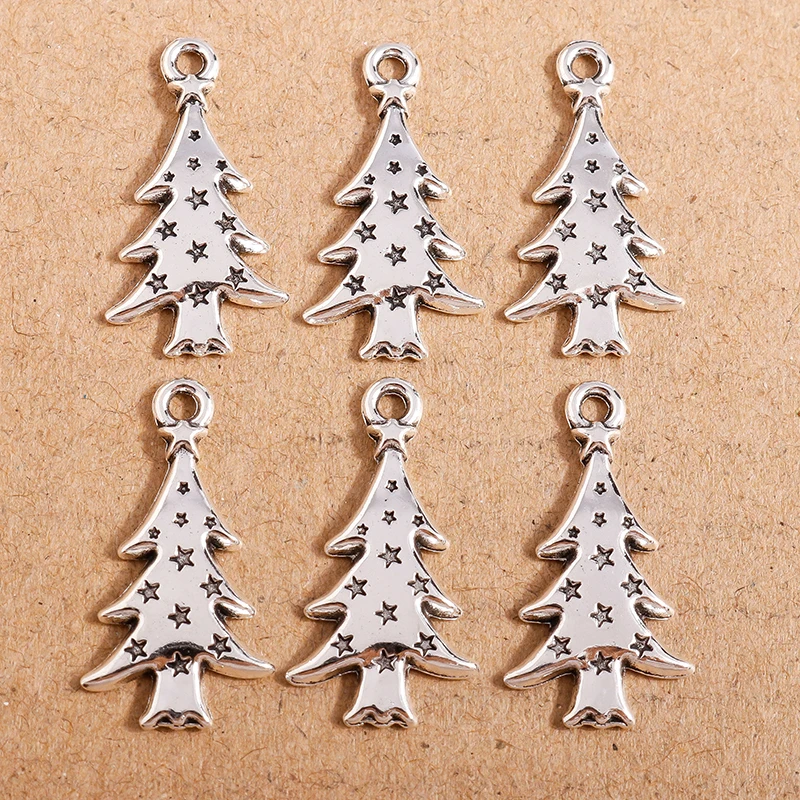 

20pcs 13x26mm Cute Alloy Christmas Pine Tree Charms Pendants for Jewelry Making DIY Earrings Necklaces New Year Decoration Gifts