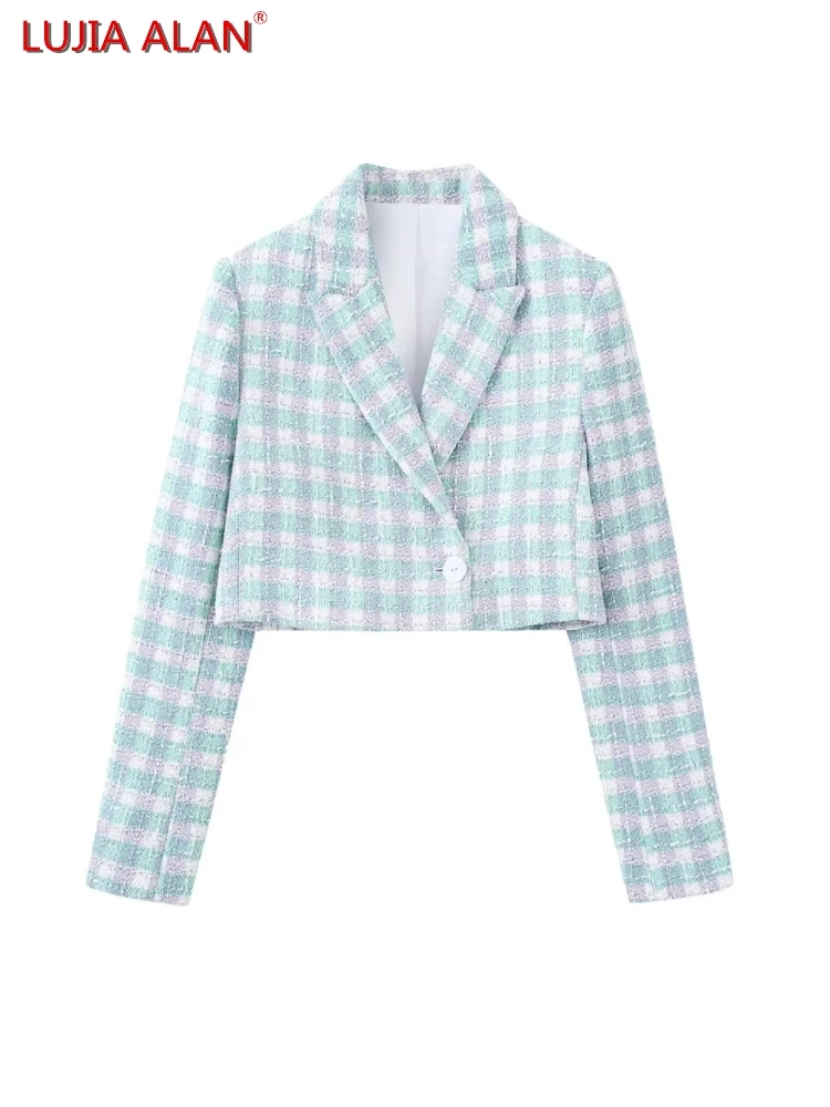 

Fashion Women Plaid Tweed Casual Suit Short Coat Hot Sale Female Long Sleeve Outerwear Loose Tops LUJIA ALAN C1572