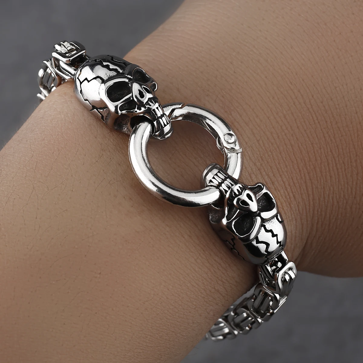 Мужской браслет из нержавеющей стали с черепом модный уличный в стиле хип-хоп для