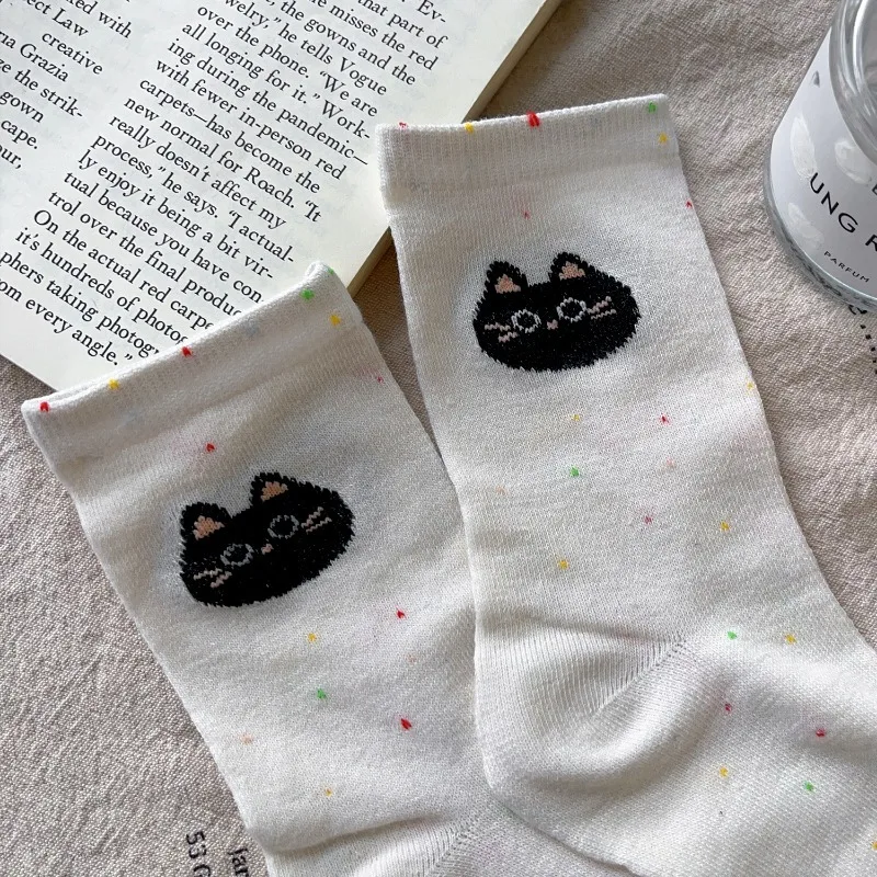 Женские носки Kawaii с рисунком кота милые средней длины Harajuku теплые осенне-зимние
