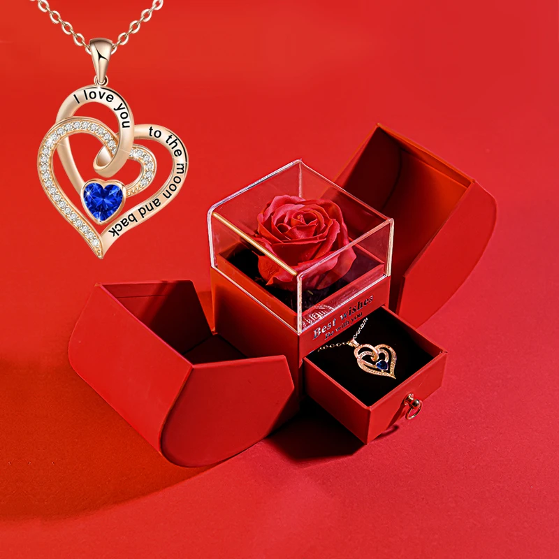 Eternal Rose Gift Box /w Heart Necklace For Women I Love You To The Moon And Back Birthday Wedding Gifts For Mom Girlfriend Wife