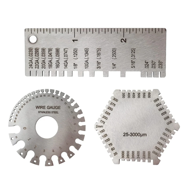 

3Pcs Stainless Steel Measuring Tool Wire Gauge Set- Round Dual Sided Wire Gauge, Wet Film Thickness Gauge Measuring Tool
