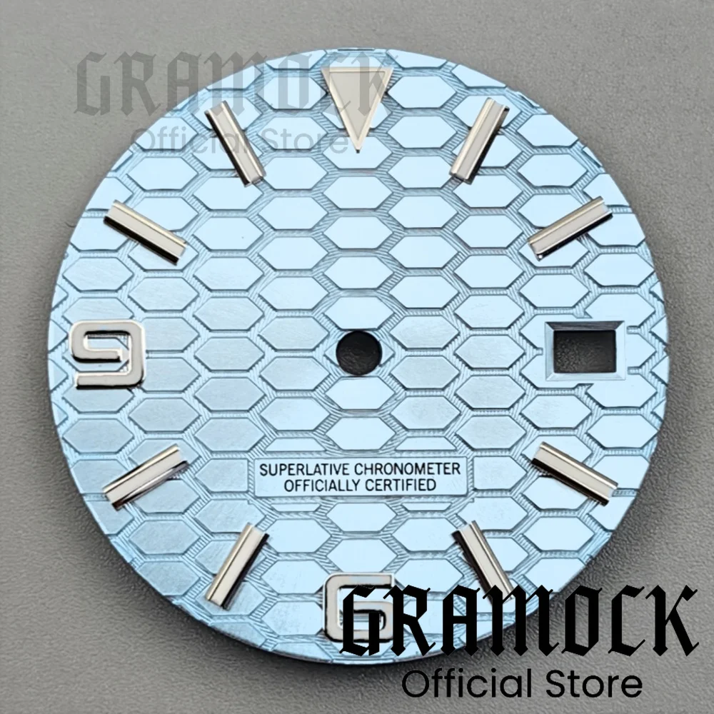 Фото Детали для часов Gramock 29 мм, циферблат земного типа, номерной знак со стрелками, зеленый/BGW9, светящийся, подходит для NH35, NH36, механизм, дата на 3 часа №3