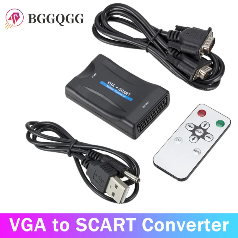 

Адаптер преобразователя видео аудио 1080P VGA в SCART + пульт дистанционного управления + USB-кабель + Кабели VGA