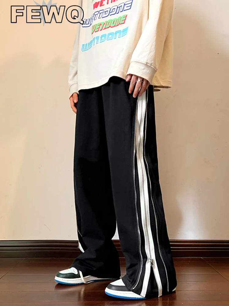 

Мужские прямые брюки с двойной молнией на боку FEWQ, повседневные свободные спортивные брюки контрастных цветов, 2022