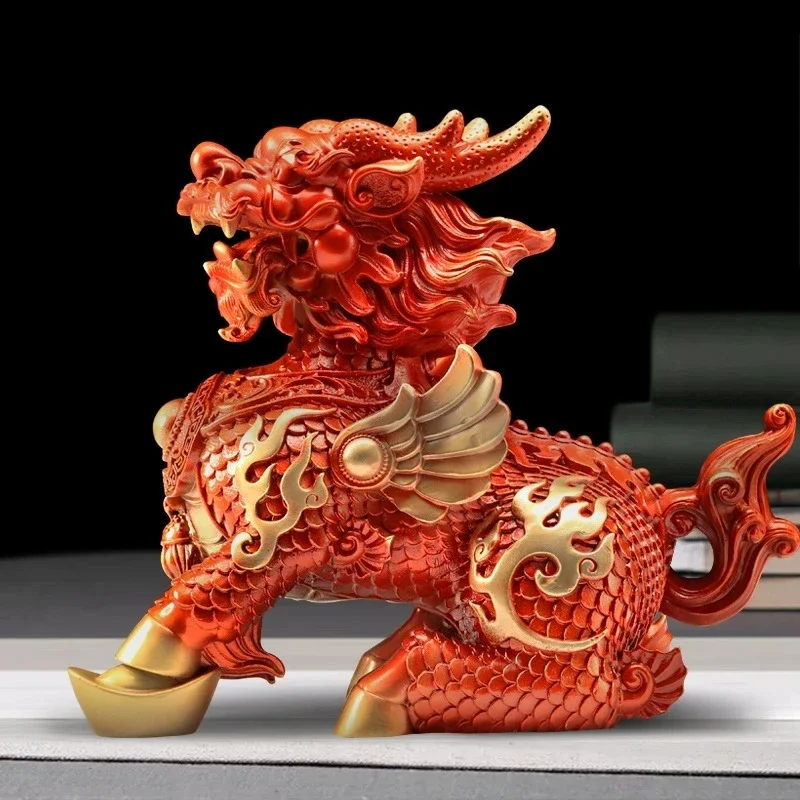 Lucky Fire Kirin Медный Единорог Украшения Компания Офис Дом Гостиная Ремесла Статуя