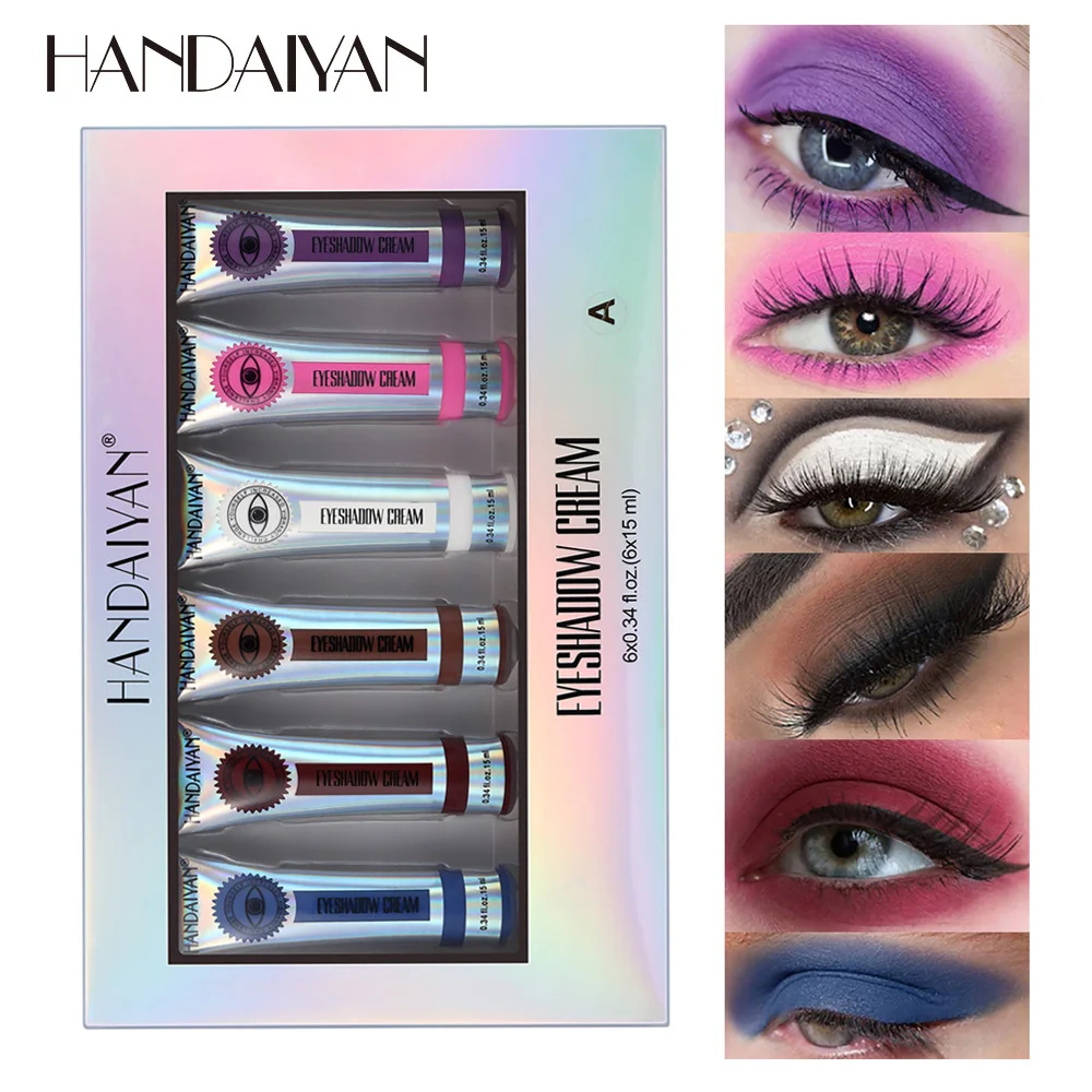 

HANDAIYAN 6 Colors/Box Matte Eyeshadow Cream Makeup White Purple Eye Shadow Gel Smoky Make Up Cosmetics Brighten Colored Shadows