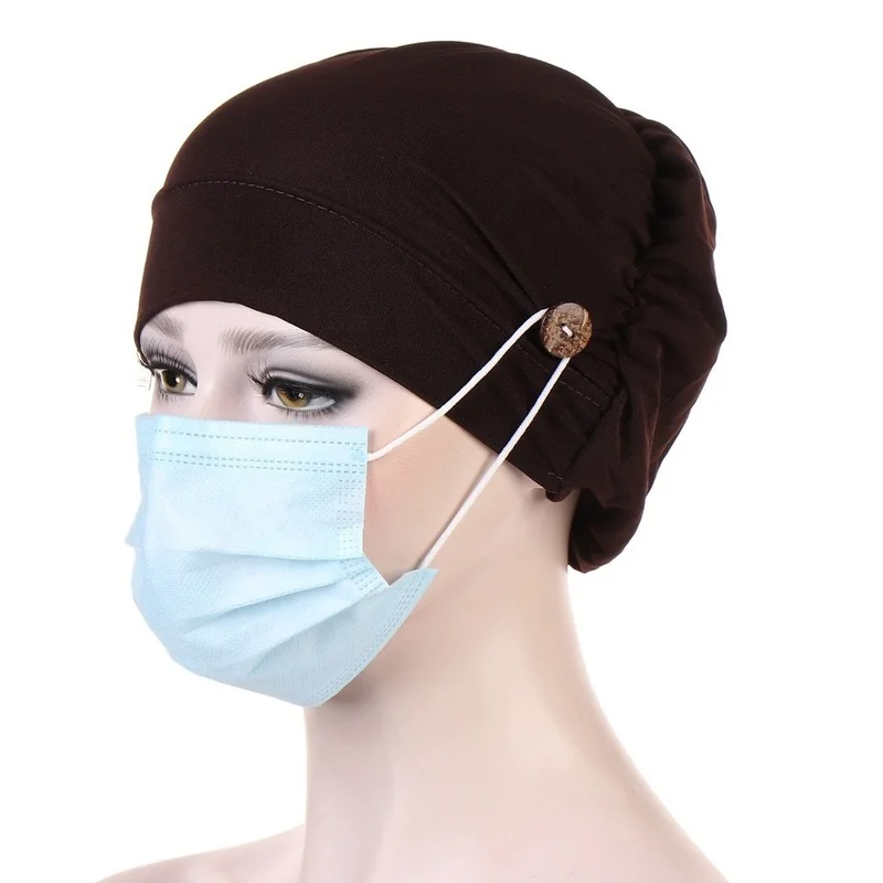 

High Quality Button Imitation Muslim Hijab Bottomed Small Hat Turban Hat Crystal Hemp Polychromatic Chemotherapy Hat