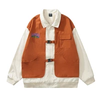 houzhou khaki cargo baseball jacket coat men zip up jackets men streetwear hip hip mens coat spring japanese vintage cotton