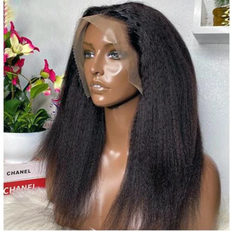 

26Inch 180%Density Kinky Straight Lace Front Wigs Natural Synthetic Can Be Styled Full Hair Heat Resistant Black Women