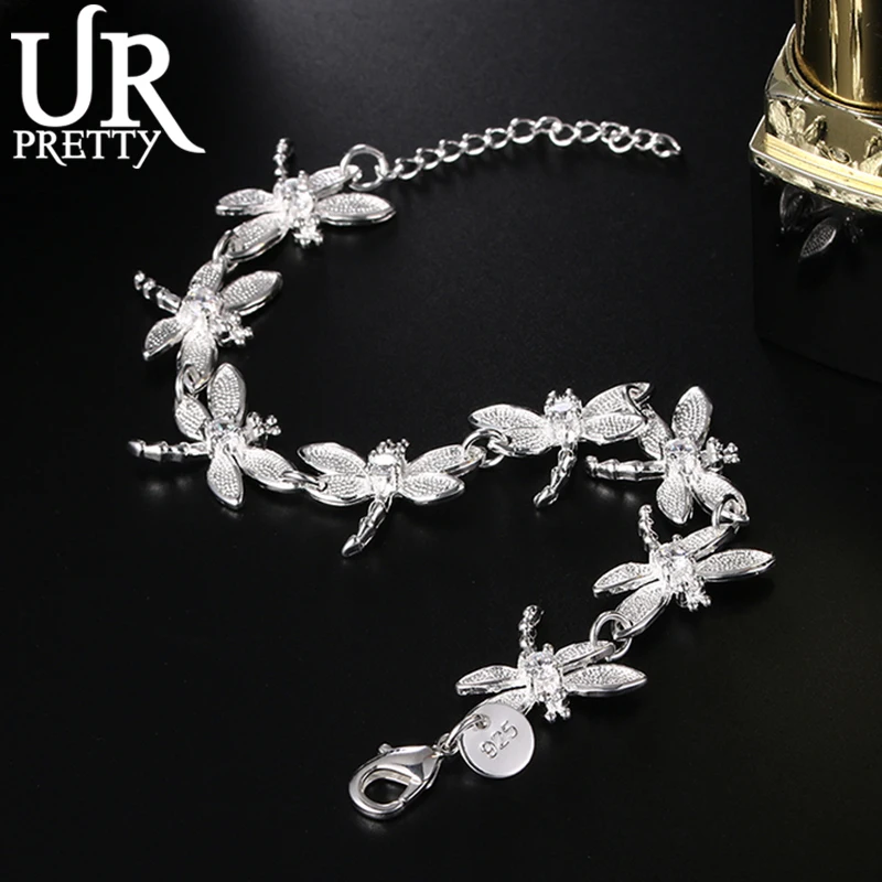 

URPRETTY 925 Sterling Silver Dragonfly Chain Bracelet For Women Wedding Engagement Charm Jewelry
