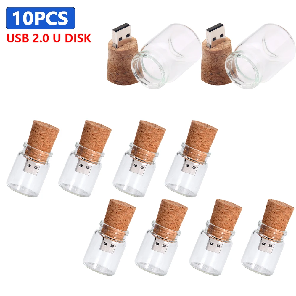 

Glass 10pcs/lot Drift Bottle With Cork USB Flash Drive (Transparent) Pendrive 4GB 8GB 16GB 32GB 64GB 128GB Fashion Current Gift