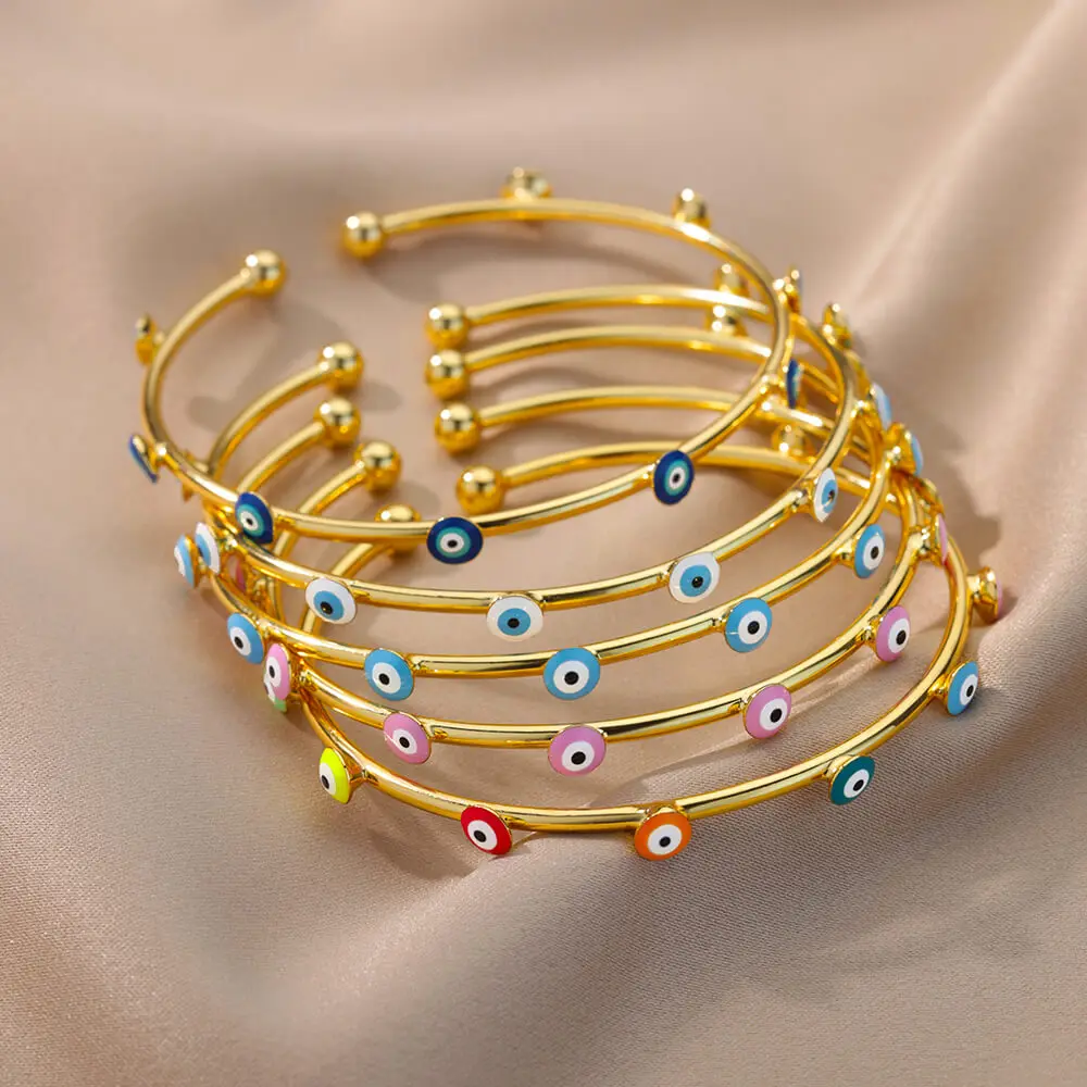 

Zircon Evil Eye Bracelet For Women Vintage Stainless Steel Gold Color Open Evil Eye Bangle Turkish Lucky Party Jewelry Gift