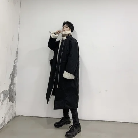YASUGUOJI, Мужская японская винтажная уличная одежда в стиле панк, готика, толстые парки, верхняя одежда, мужская длинная куртка из хлопка и овечьей шерсти, пальто