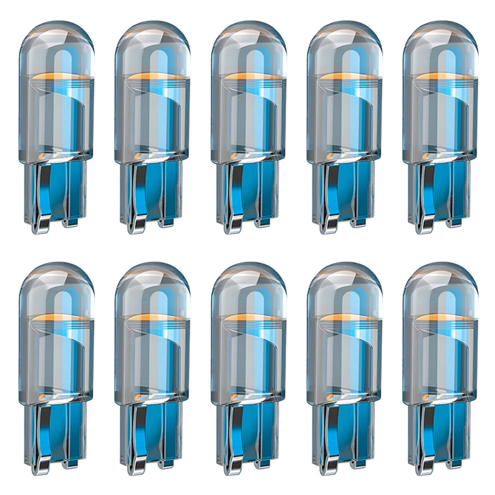

10x W5W 168 194 T10 Glass Shell Cob LED Car Accessories 3000K Amber 6000 White Blue Red Wedge License Plate Lamp Led Dome Lights