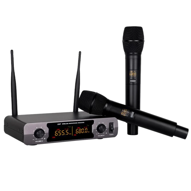 

UHF Wireless Microphone Karaoke Wireless Mic Cordless With Receiver Box For Singing Speech Meeting Church-US Plug