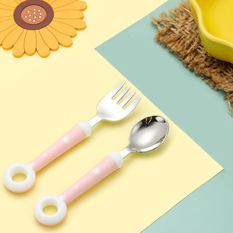

Food Feeding Training Tableware Kids Fork Spoon Set Cartoon Stainless Steel Dessert Spoons for Children Baby Gadgets Utensils