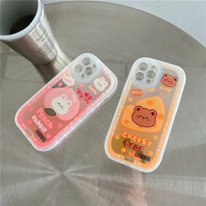 Luxury Laser Glitter Phone Case for IPhone 14 13 12 11 Pro Max XR XS 7 8 Plus X Cute Cartoon Bear Rabbit Soft Back Cover Shell