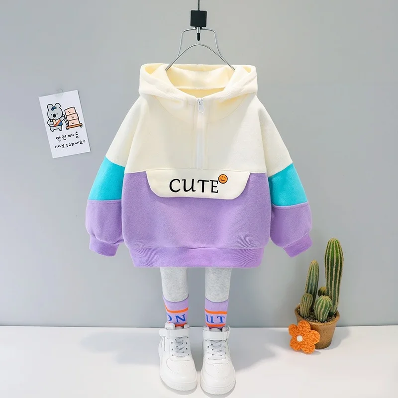 

New children leisure sports spring two piece girls' cute long sleeve sweater doll collar cartoon shirt + suspender 2pcs autumn