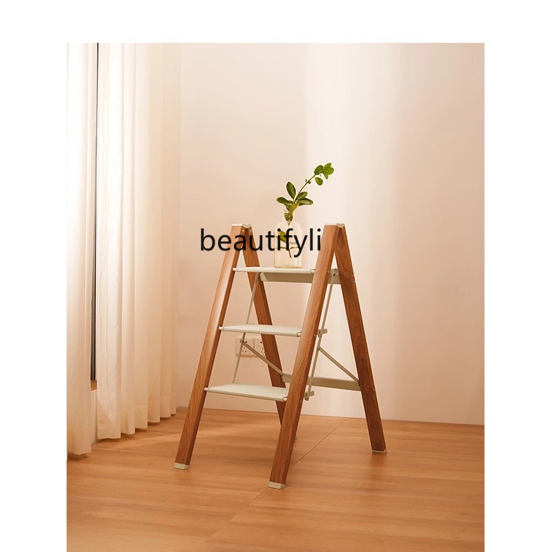 

yj Wood Color Household Ladder Multi-Functional Folding Stair Balcony Flower Stand Step Widened Aluminum Alloy Pedal Stable