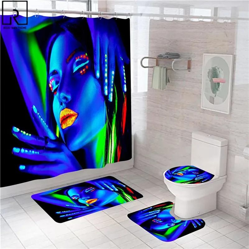 black couple print shower curtain sexy women bathroom curtains bathtub partition rugs toilet mat set lovers day home decoration free global shipping