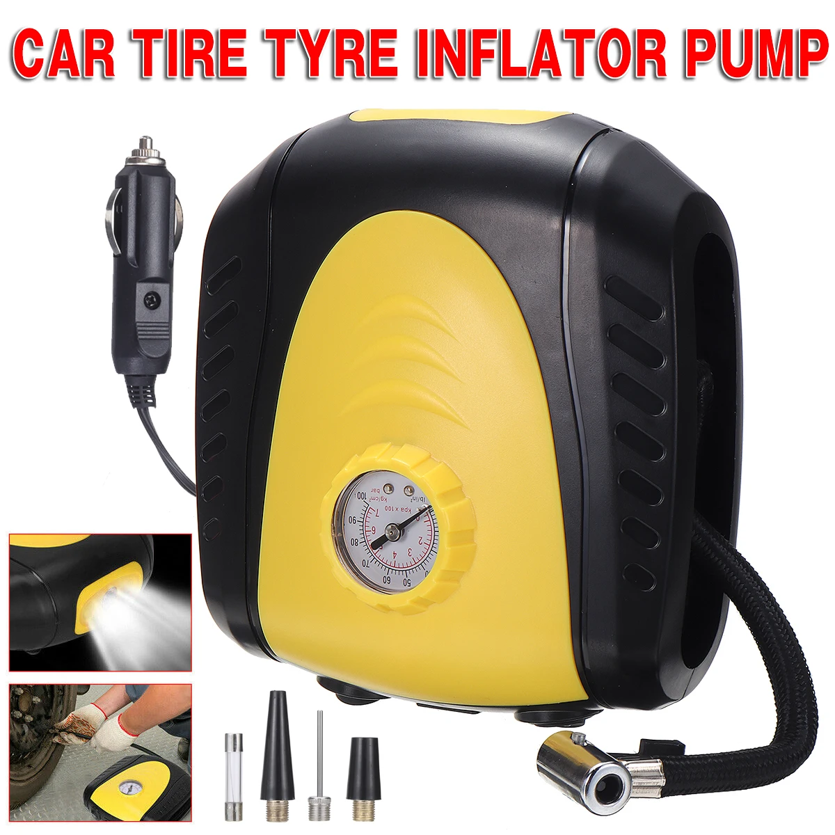 

Новый высококачественный цифровой автомобильный насос для накачивания шин, портативный дисплей с подсветкой, 3 метра, шнур питания, 3 разных насадки