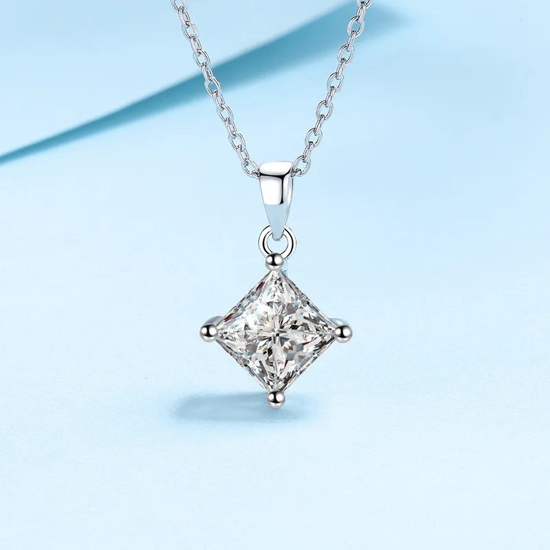 

Princess Cut Moissanite Necklace For Women 100% S925 Silver 1CT 2CT D Color Diamond Pendant Necklaces With GRA Wedding Jewelry