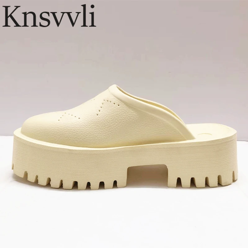 

Round Toe Thick Sole Slippers Women Breathable Hole Holiday Beach Shoes Casual Jelly Shoes Summer Slides Flat Platform Slippers
