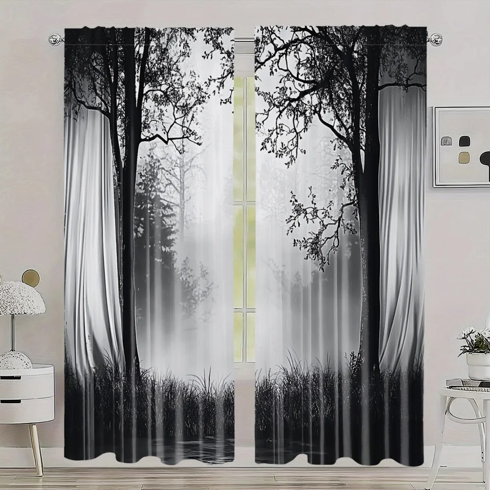 

2 шт. шторы туманный лес готический принт полиэстер