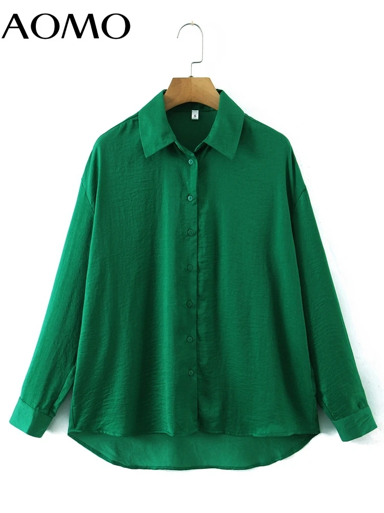 

AOMO Women Vintage Green Oversized Shirt Long Sleeve 2022 Chic Female High Street Loose Shirt 8H52A