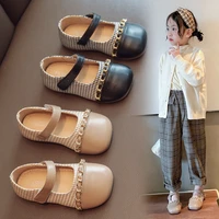 2022 spring new kids new korean style girls houndstooth colorblock pu stitching casual children fashion soft casual flats metal