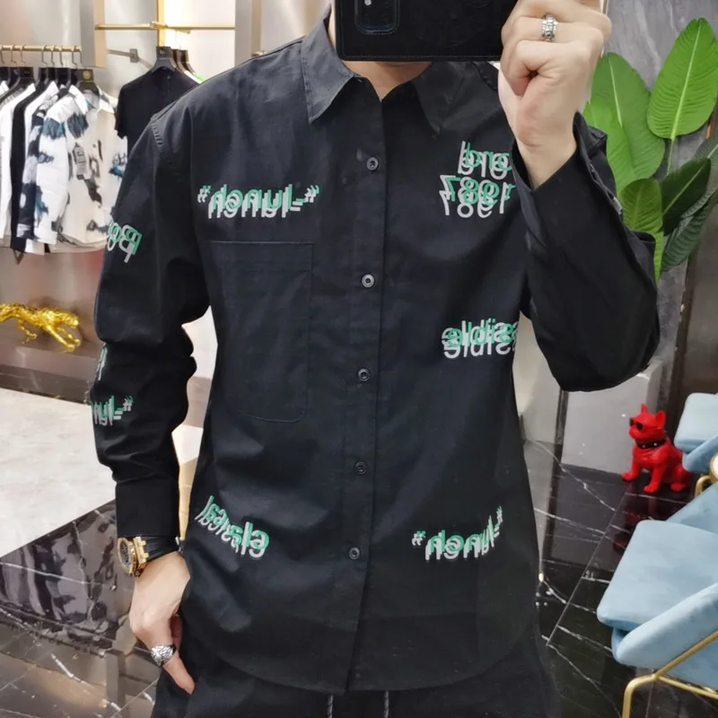 

2022 Fall Camisa Masculina Streetwear Printing Shirt Male Clothing Business Social Dress Shirts Men Long Sleeve Ropa Hombre