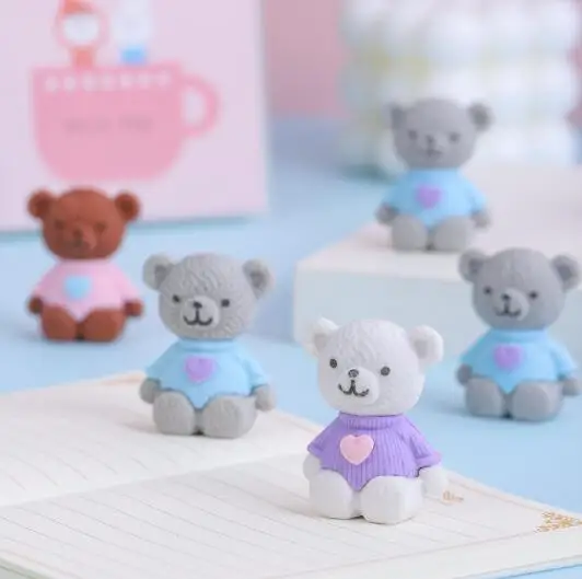 

1PC Cute Love Bear Erasers June 1st Gift Prizes Rubbers Office Supplies Creative Stationery Soft Easy to Wipe (SS-6037)