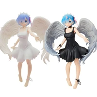 genuine angel rem anime figure re zero starting life in another world cute black and white angel wings model 22cm pvc toys doll