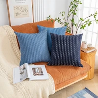 simple soild color decoration cushion cover 45x45cm blue cotton thread weaving streak pillow case for home living room bedroom