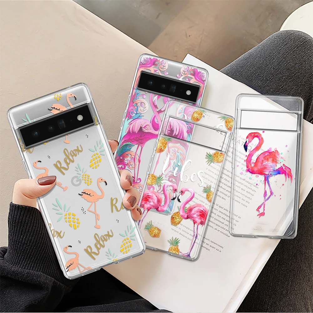 

Cartoon Flamingo Case for Google Pixel 7Pro 7 6a 6 6Pro 5 5a 5G 4XL 4 2 3 3a 3XL 2XL 3aXL 4a Transparent Soft Back Shell Covers