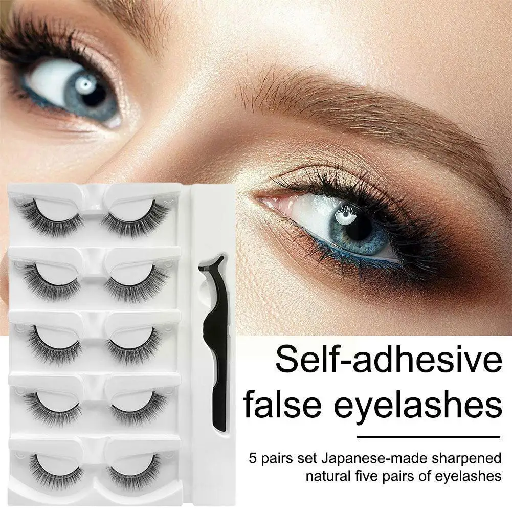 

5 Pairs Of Handmade Reusable Self-adhesive False Eyelashes Glue Eyelashes Free N0w4