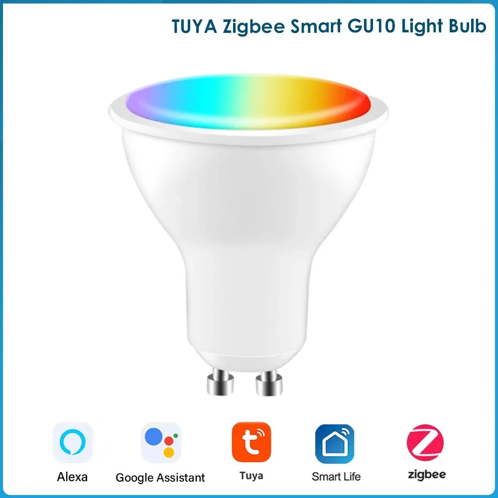 

Светодиодная лампа Zigbee для умного дома, лампа для светильника, 5 Вт, GU10, RGBCW, Tuya, умные предметы, работает с Alexa, Google Home, совместима с Philips