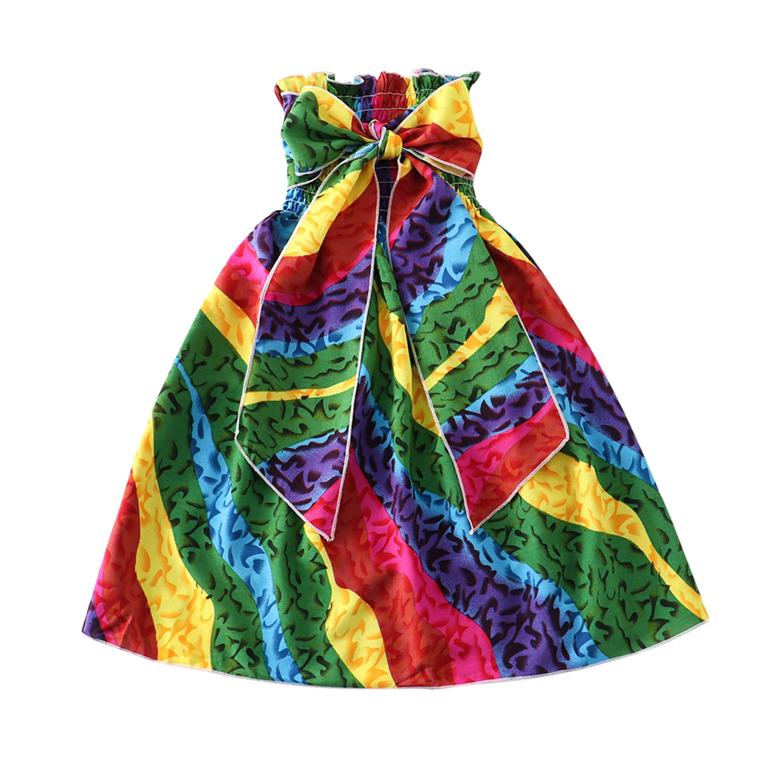 

Summer Toddler Girls Floral Dress Strapless Bowknot Bohemian Beach Princess Dresses 2022 Girls Clothing Straps Dress 2-9 Years