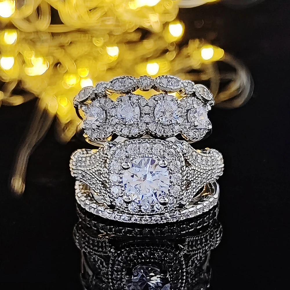 

Новое поступление 2022 г., набор свадебных колец серебристого цвета для невесты из 4 предметов, с многослойным покрытием, обручальное кольцо, д...