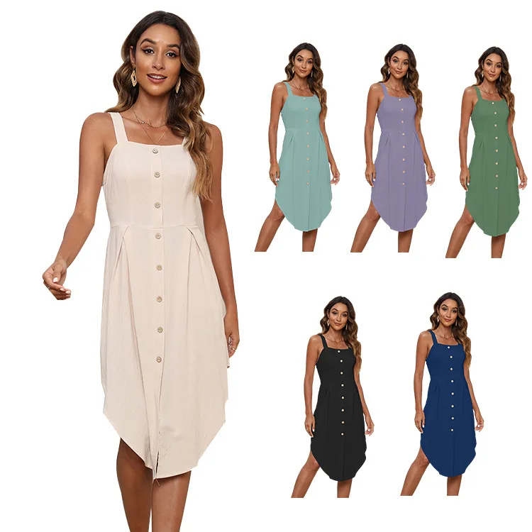 

New 2023 Summer Solid Color Slim Irregular Dress