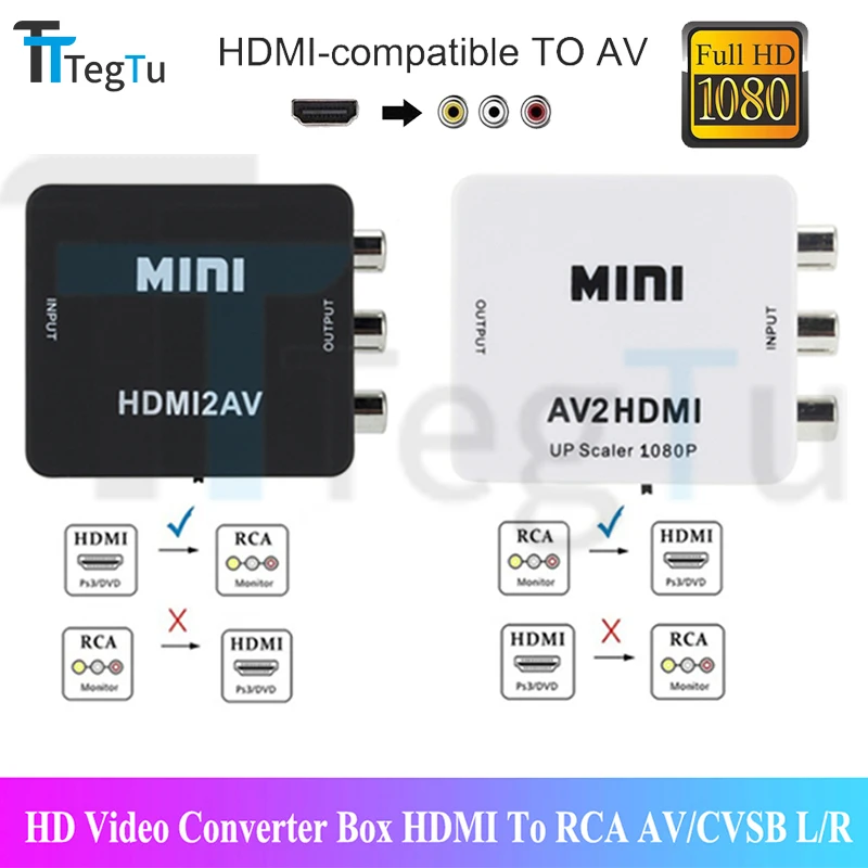 

100 шт., 1080P HDMI2AV RCA AV/CVSB L/R к совместимому с HDMI AV-адаптеру, преобразователь HD-видео, коробка, поддержка NTSC PAL, оптовая продажа