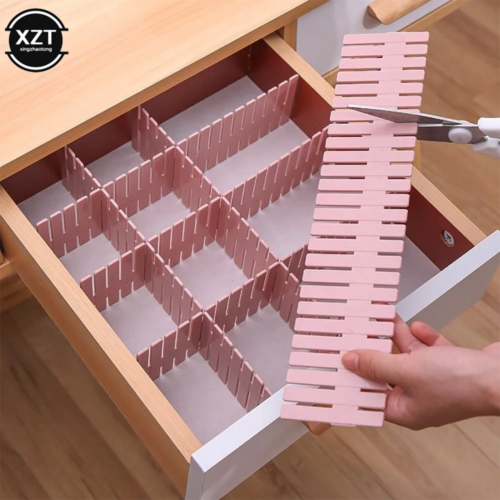 

4Pc Adjustable Storage Partition Board Plastic Drawer Divider Combination Partition Board Space-saving Division Drawer Organizer