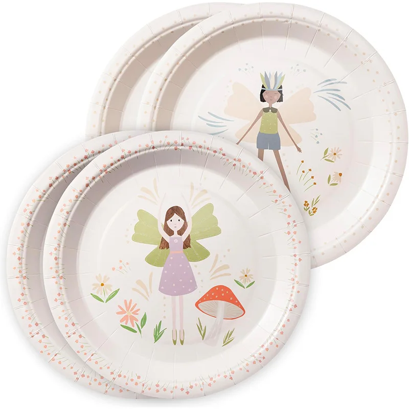 

24Pcs 9inch Woodland Fairy Party Paper Plates Disposable Paper Plates Forest Party Tableware Fairy Birthday Party Plate Supplies