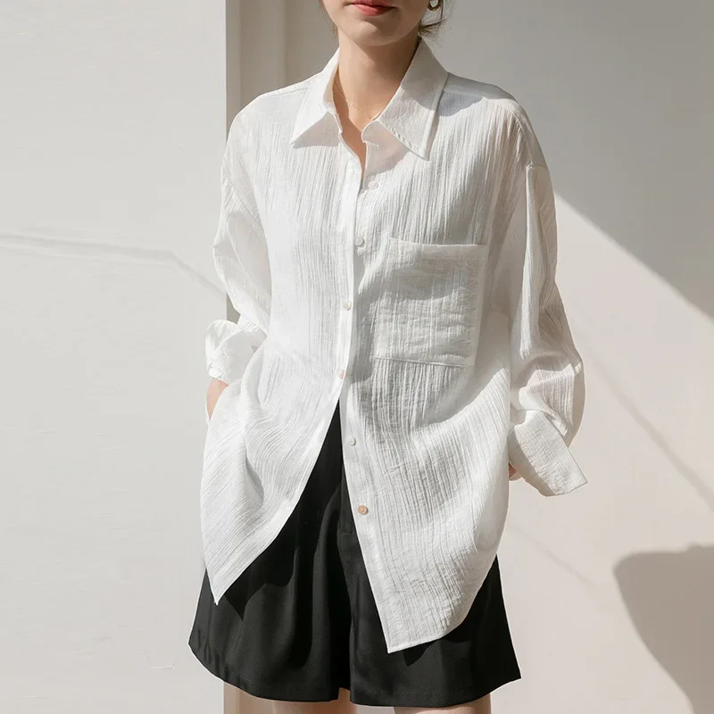 Женская летняя рубашка 2024 новая солнцезащитная куртка Tencel топ с длинными