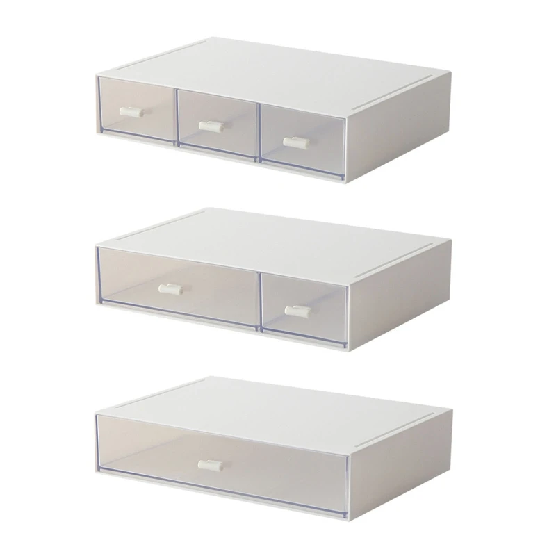 

Desktop Drawer Storage Box with Pull Handle 2pcs/set Transparent Stackable Organizer for Home Office School Document