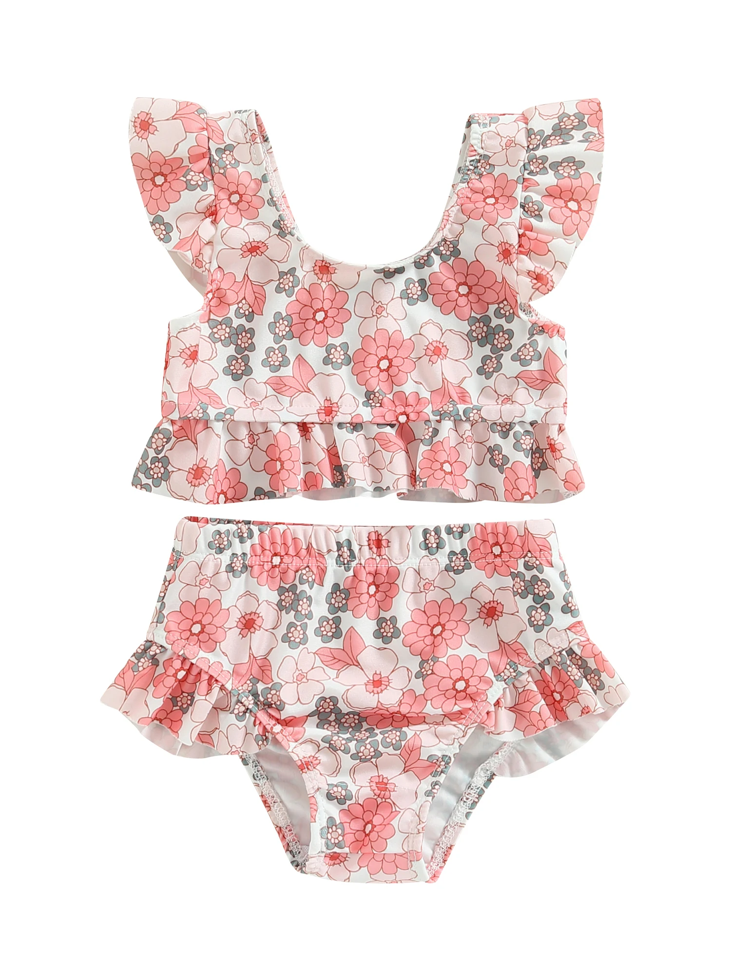 

Toddler Baby Girls Swimsuit Sleeveless Cartoon Print Cute Bathing Suit Knot Back Bikini Bottom Set